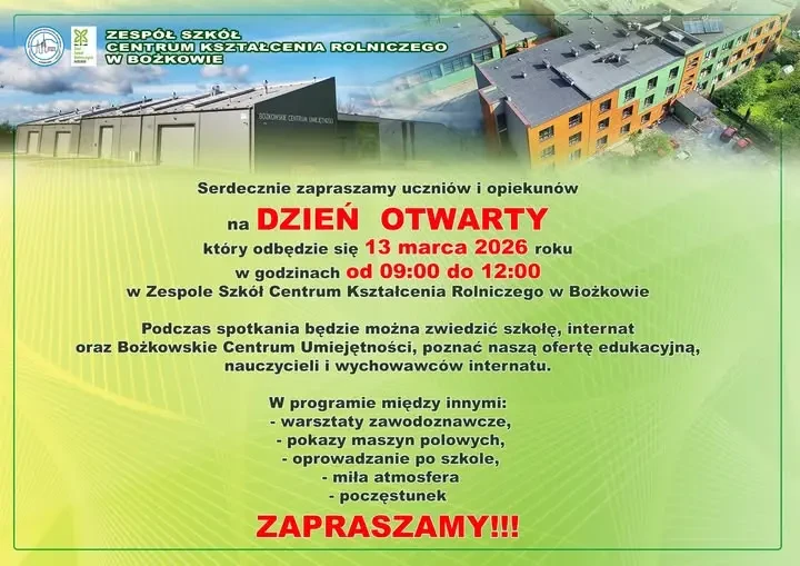 Dzień Otwarty w ZS CKR w Bożkowie: Poznaj Przyszłość Edukacji Rolniczej