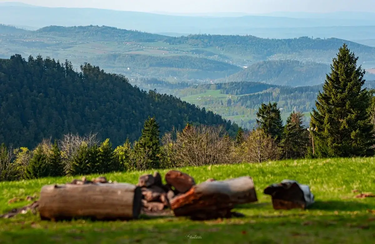 Stok narciarski Jugów Park na Przełęczy Jugowskiej w porannym słońcu.