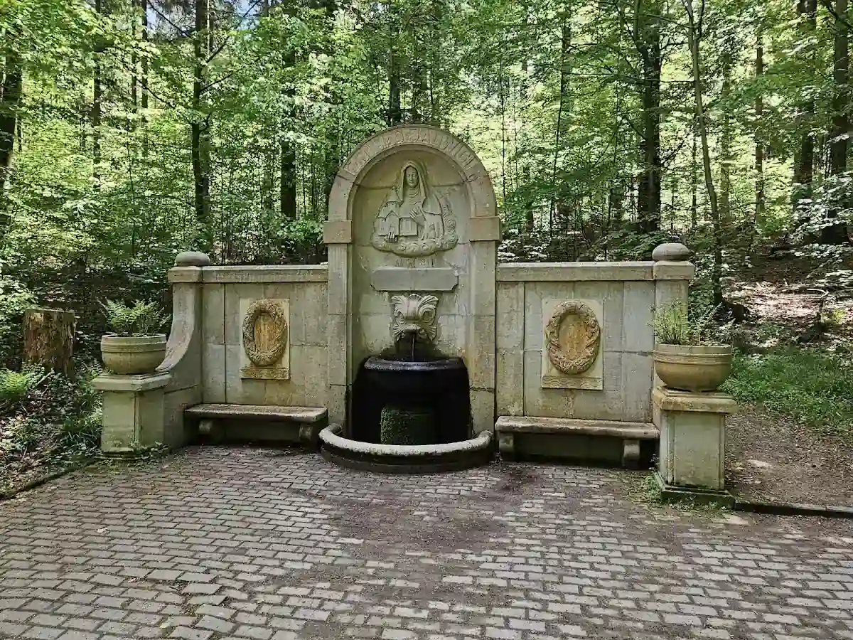 Leśne ujęcie wody św. Jadwigi w zimowej scenerii.