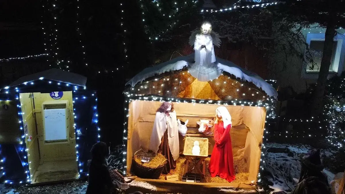 Iluminacja posesji w zimowej nocy.